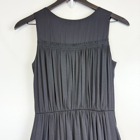 Banana Republic Maxi w Slits Pleated Vneck Dress Black Satin - 0P 0 Petite - Picture 10 of 12